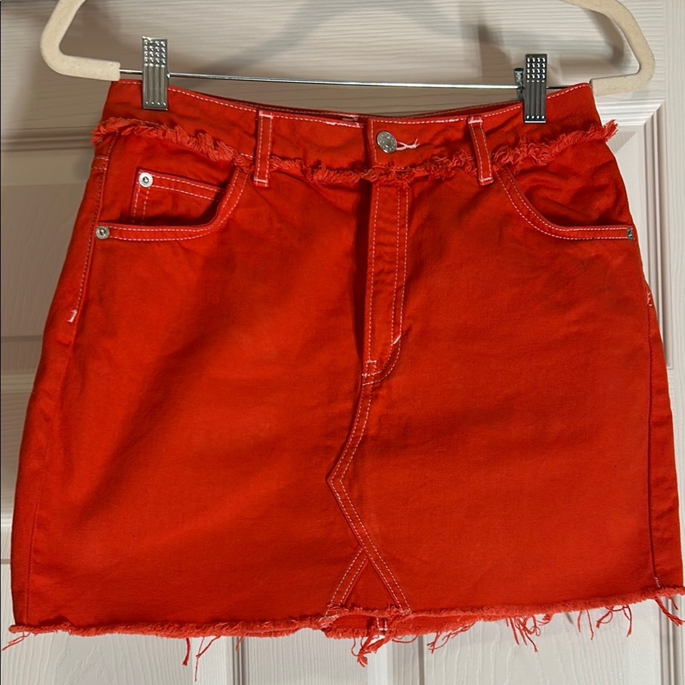 Topshop Moto Size 6 Orange Denim Skirt